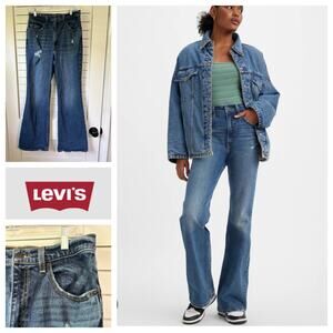 Levi’s 70s High Flare Distressed Denim Jeans Retro Wide-Leg Vintage Vibe Size 30